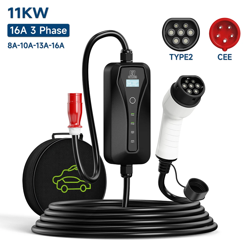 Bộ sạc xe điện 11KW 16A, loại  - đánh giá và giá Type 2 Portable Ev Charger 11Kw Cee